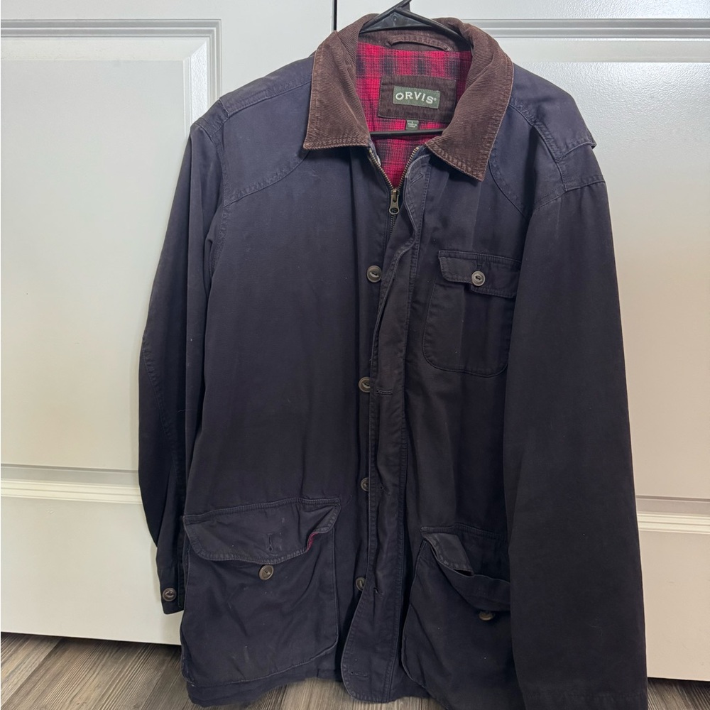Orvis Men's Dark Blue Field Jacket with Brown Collar